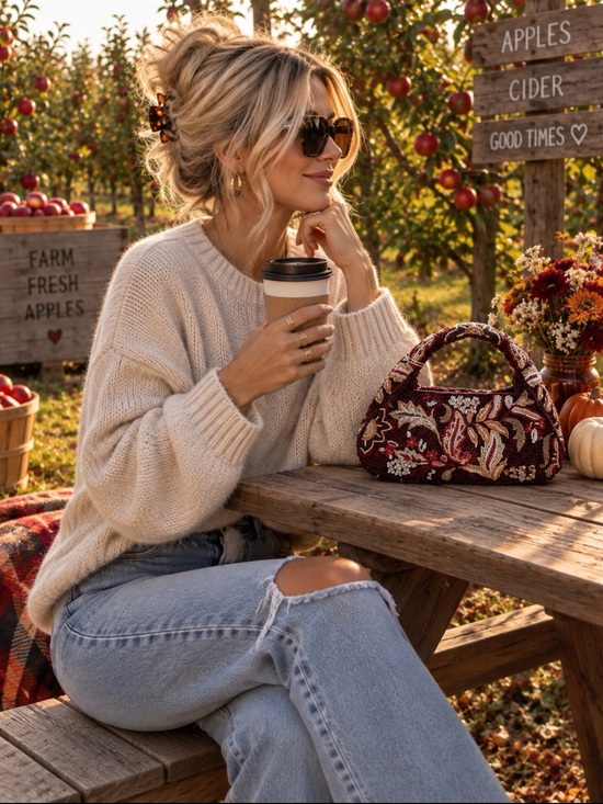 Sol And Mer Handbags - ❇️NWT❇️ SOL and MER Fall Beaded Mini Top-Handle Bag in Burgundy Floral